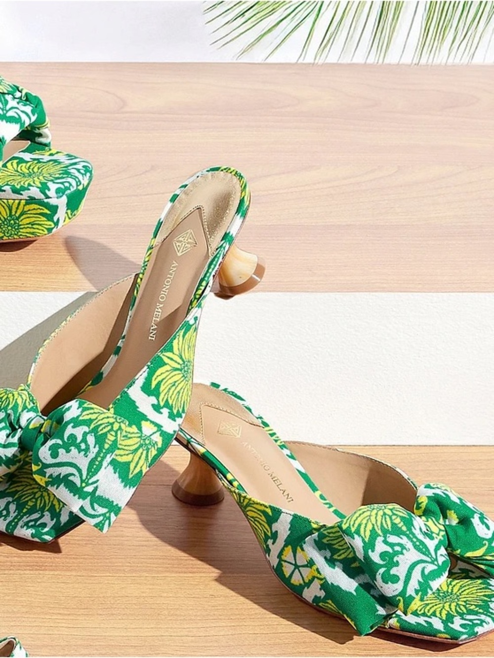 Antonio Melani Alora Royal Palm Print Bow Detail Slide Sandals